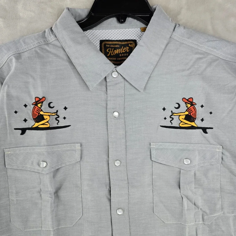 Howler Brothers Gaucho Snapshirt Men XXL Gray Ocean Offerings Embroidered‎ Surf